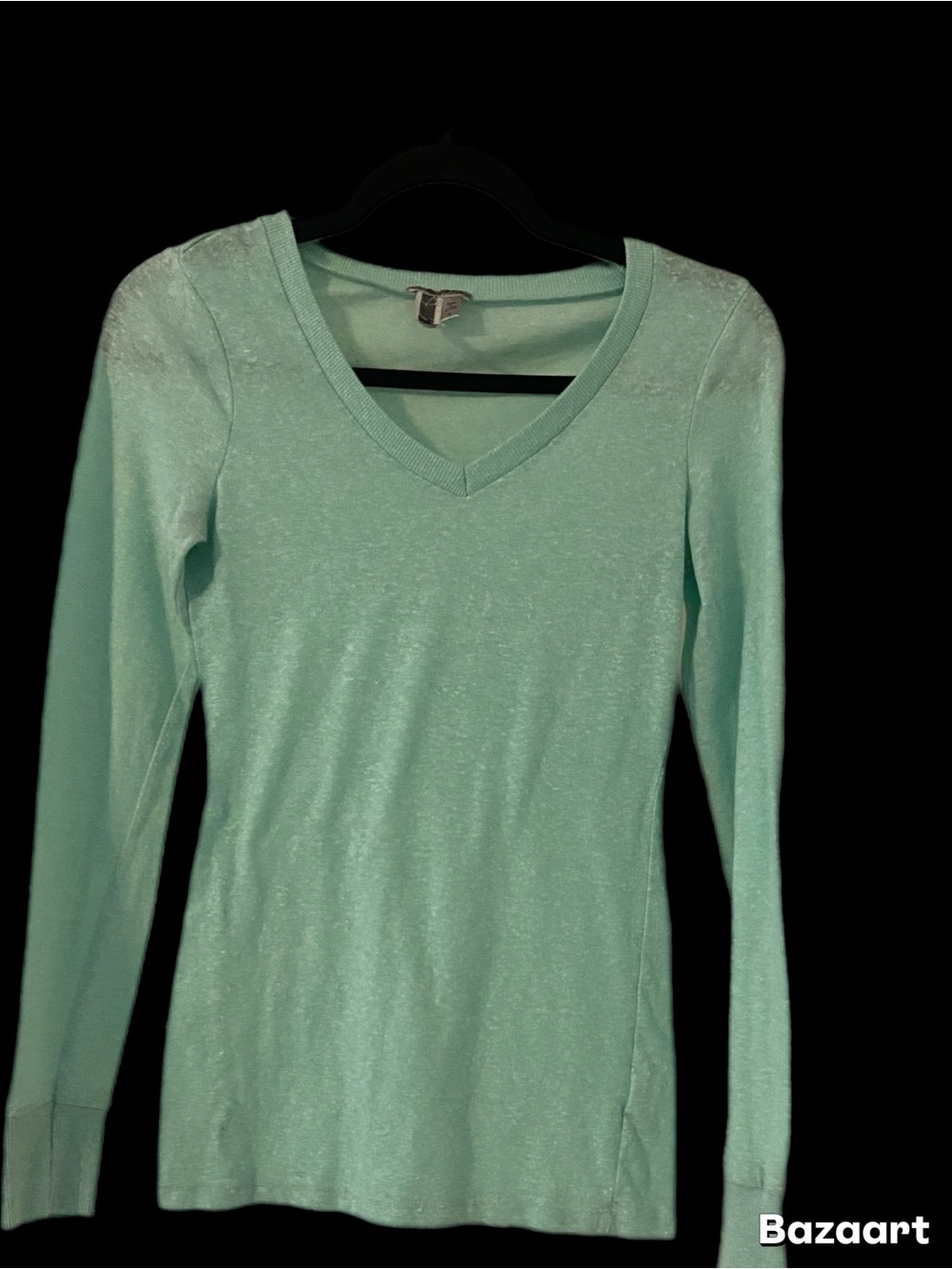 BKE Light Mint Green V-Neck Long Sleeve Top